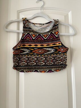 iris Multicolor Tribal Cropped Tank Top - Black, Orange & Pink